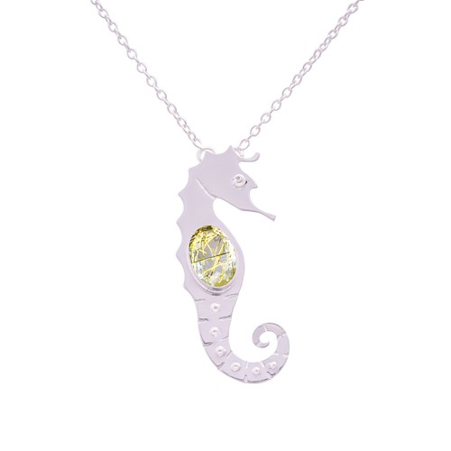 Golden Rutilated Quartz Gemstone 925 Sterling Silver Chain Pendant, Gift For Her - Picture 3 of 4