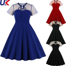 Women 40s 50s Rockabilly Vintage Style Mesh Party Swing Audrey Dress Plus Size