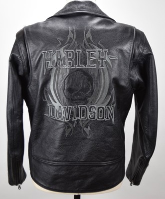 HARLEY DAVIDSON WILLIE G TRIBLE SKULL BLACK LEATHER MOTORCYCLE JACKET ...