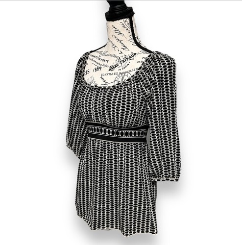 Max Studio schwarz creme Geo Print Tunika Top Empire Taille Boho Retro Y2K Damen S - Bild 3 von 8