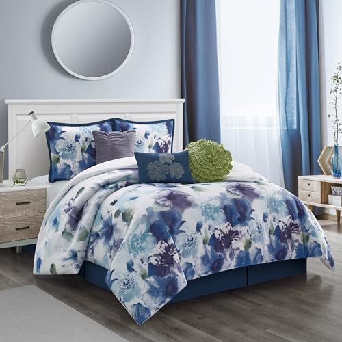 Colorful 7 Piece Comforter Set/Purple, Bed Size Wonderful, Matching Queen Blue