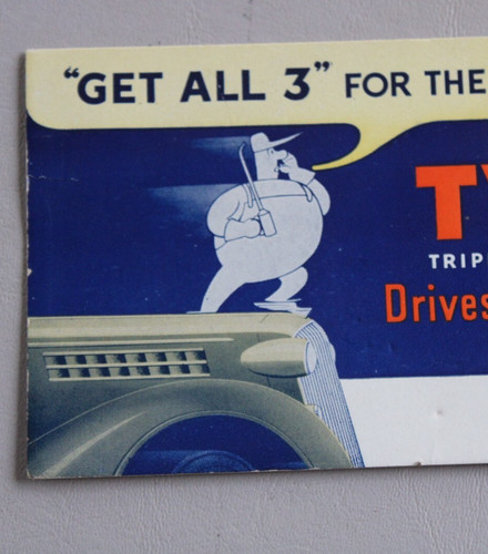 OLD CAR GRAPHIC * NOS 1930s era TYDOL OIL MAN Old Hard to Find Ink Blotter Sign
