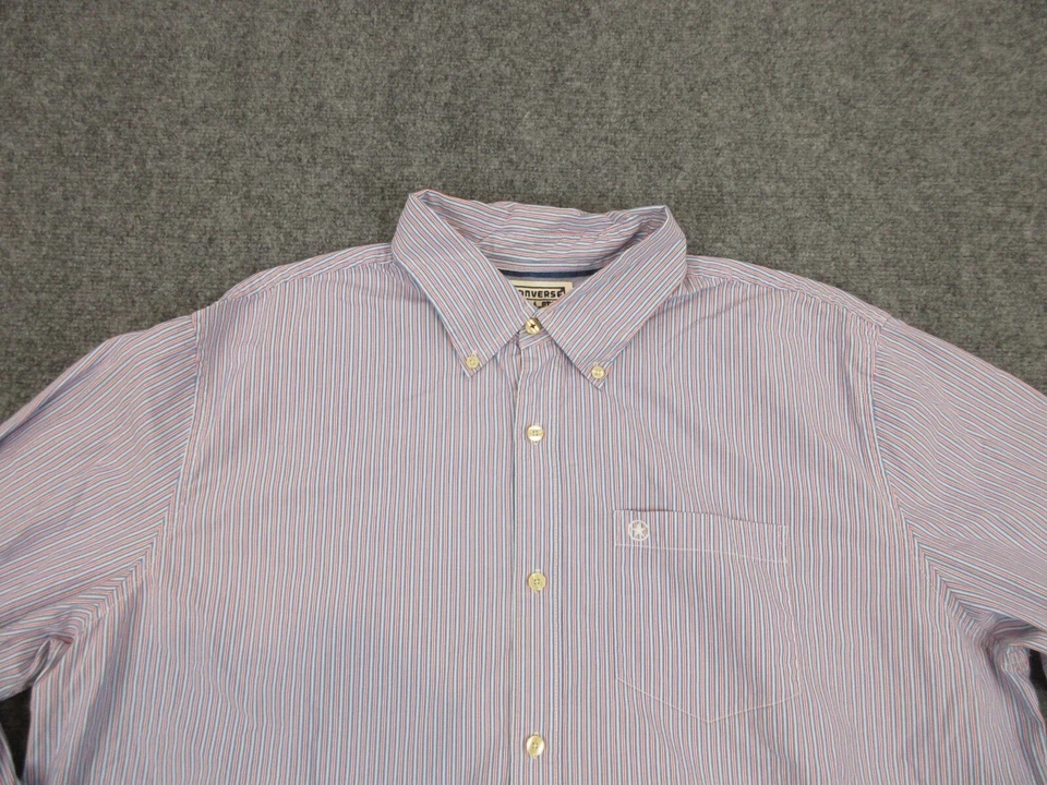 Converse Shirt Mens Adult 2XL XXL Blue Red Stripes Button Up Long Sleeve Casual - Image 2 of 4