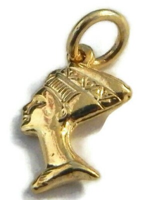   Nofretete Ägyptische Königin Kopf 3D Anhänger 14k Gelbgold!!