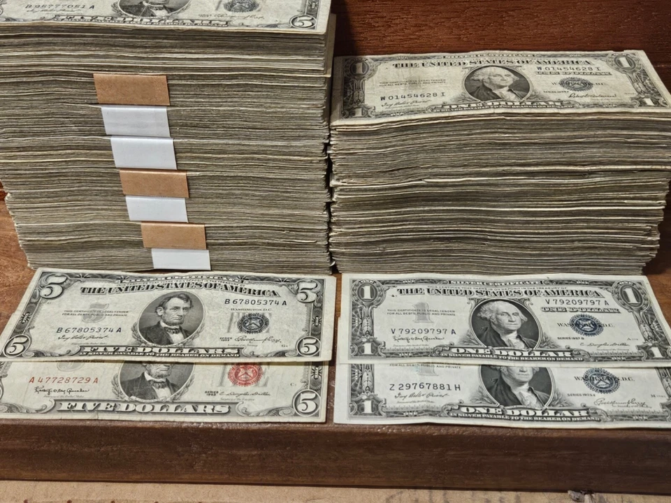 4 notes.  1963 Red Seal $5, 1953 $5 Silver cert & 1935/57 $1 silver certificate - Image 3 of 3