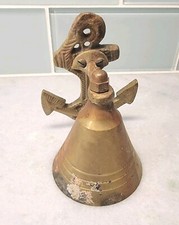 Vintage Brass Anchor Bell With Anchor Wall Mount 4", Nautical Decor