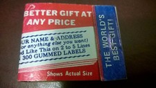 Vintage " De Luxe Quality ADDRESS LABELS"" Unused Matchbook Made in USA