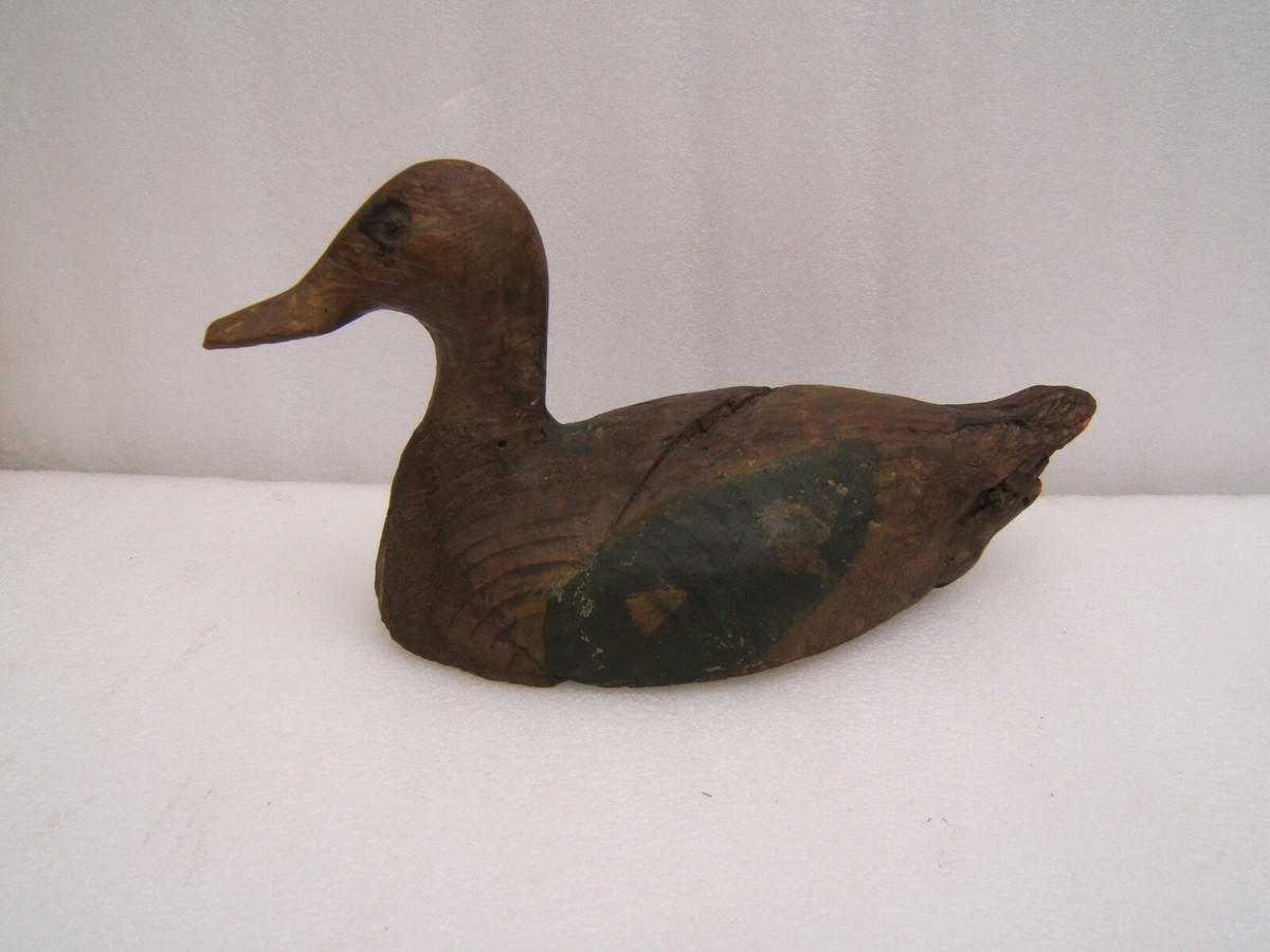 Vieux Canard En Bois Polychrome - Ancien Leurre De Chasse Ou Objet Déco