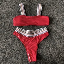 stretchy strap red bikini set Sep Sale