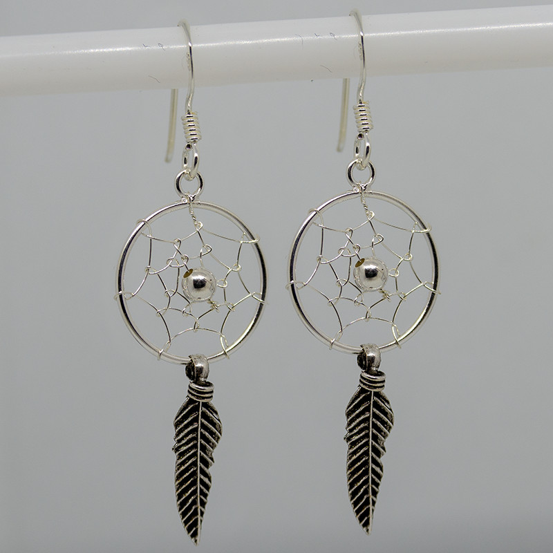 Pendientes De Plumas Atrapa Sueños De Plata 925 Boho Celta