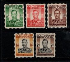 Southern Rhodesia 1937 King George VI selection to 2/- SG40-42, 49-50 Mint