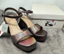 A New Day Heels Womens 5 Hadison Platform Ankle Strap Metallic Gray Block NEW