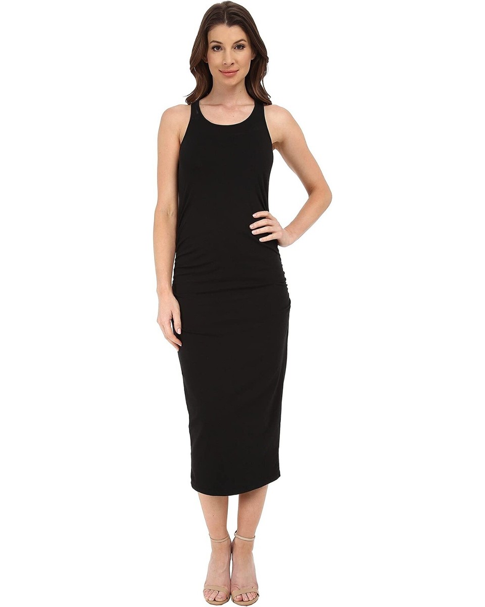 michael stars lauren ruched dress Michael Stars L122717 Womens Black Racerback Shirring Dress Size S