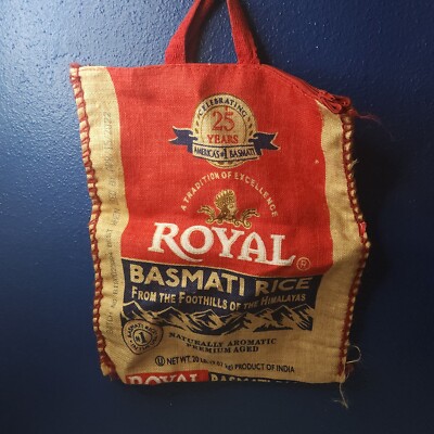 ROYAL BASMATI RICE Tote With Handles & Zipper - PURSE! Burlap Bag Only 20lb size