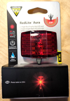 Topeak RedLite Aura Bike Red Wide Angle Tail Light Strobe / Steady