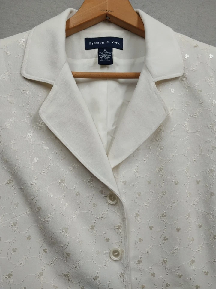 Chaqueta Blazer Preston & York Elegante Para Mujer 18 Blanco Forrado Secuencia Acentos Foto 2 de 4