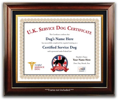 UK Service Dog Personalized Certificate Emotional Support
