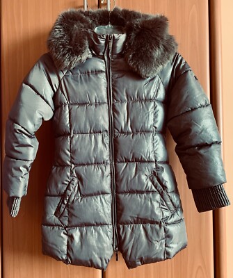 Mayoral Girl's Puffer Jacket Faux Fur Hood Metallic Brown Spain Design Sz 14