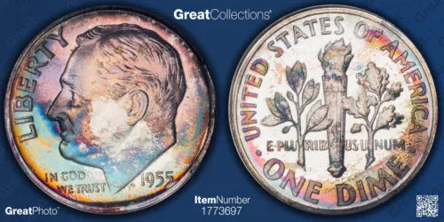 1955 TONED Roosevelt Dime Proof NGC PF 67 CAMEO PR67CAM Toning Coin 10C
