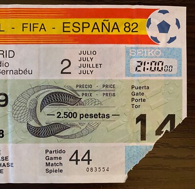 1982 World Cup West Germany vs Spain Match #44 Ticket Stub España