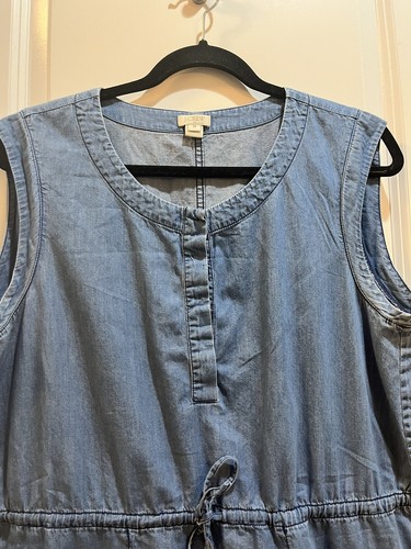 J Crew Drapey Chambray Shirt Dress Denim Drawstring Medium Casual Sleeveless - Picture 3 of 7