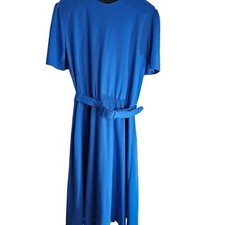 Vintage 80s Tabby Dress Womens Size S Blue Belted Button Shoulders Soft Knit