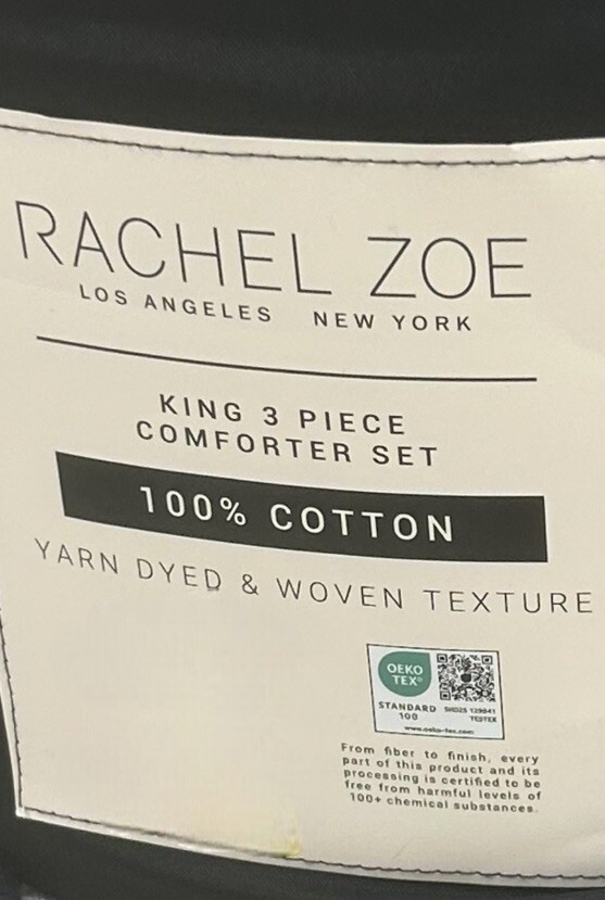 Rachel Zoe Blue and White King Yarn Dyed and Woven Comforter Set New