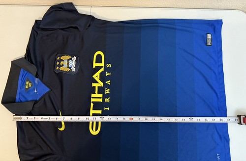 Camiseta de fútbol grande Manchester City 2014-2015 Nike Dri-Fit MCFC fútbol azul - Imagen 12 de 12