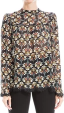 NEW High Collar Lace Sleeve Detail Blouse MAX STUDIO Size M