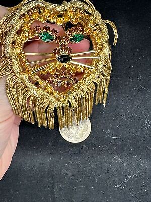 Lion Head Tassels Rhinestone DOMINIQUE Vintage Gold Brooch