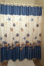 Caribbean Joe Tropical Shells and Stripes Fabric Shower Curtain