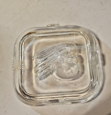 Vintage FEDERAL Square Clear Glass Refrigerator Dish w/ Vegetable Lid 4-1/4''