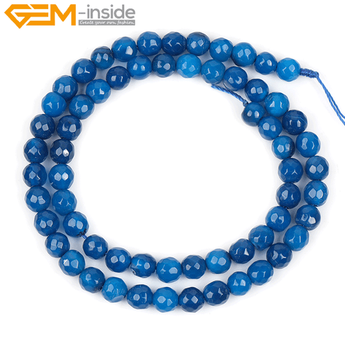 Dark Blue Agate Faceted Round Loose Beads For Jewellery Making Strand 15" UK - Picture 9 of 19