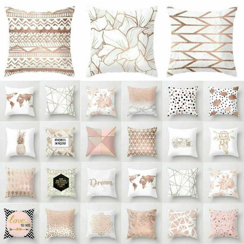 Rose Gold Pillow Case Sofa Decor Pink Geometric Throw Cushion Cover