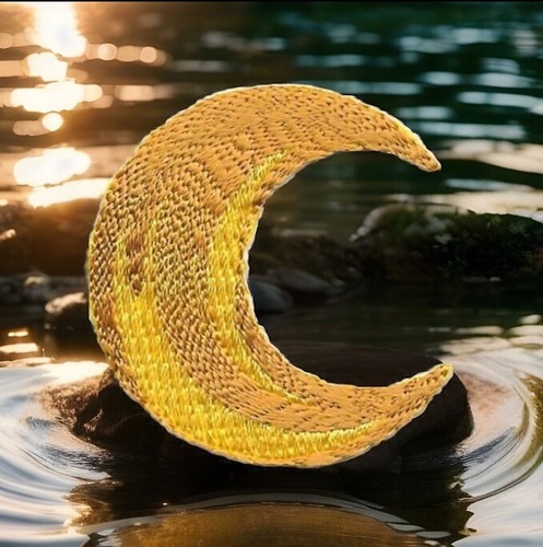 Crescent Moon Embroidered Patch Lunar Waning Waxing Iron on Sew on - Picture 3 of 4
