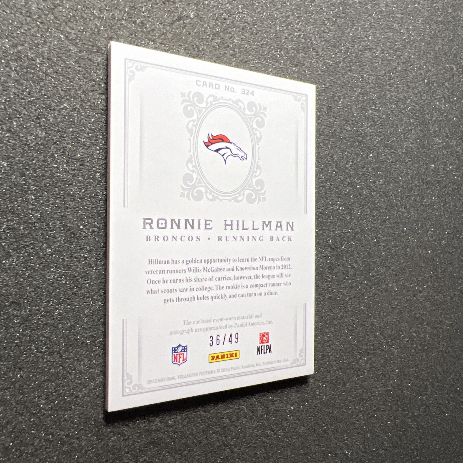2012 National Treasures RONNIE HILLMAN #324 Rookie PATCH AUTO /49 NFL BRONCOS B view 9