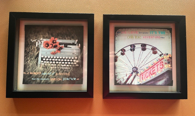 Bed Bath & Beyond Set of 2 Wall Art Shadow Box Ferris Wheel & Typewriter 8"x8" 