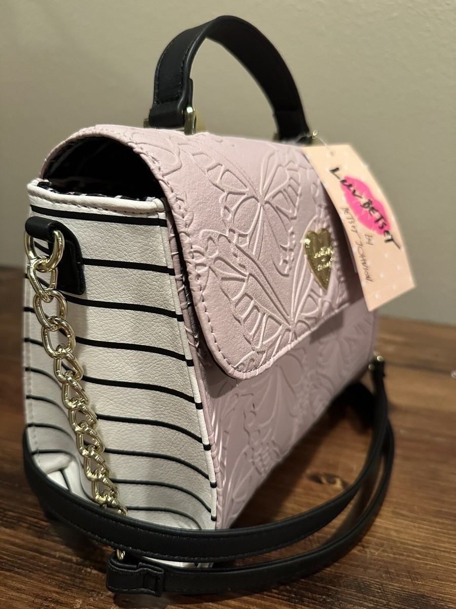 Betsey Johnson Purse Crossbody White Black w/Pink