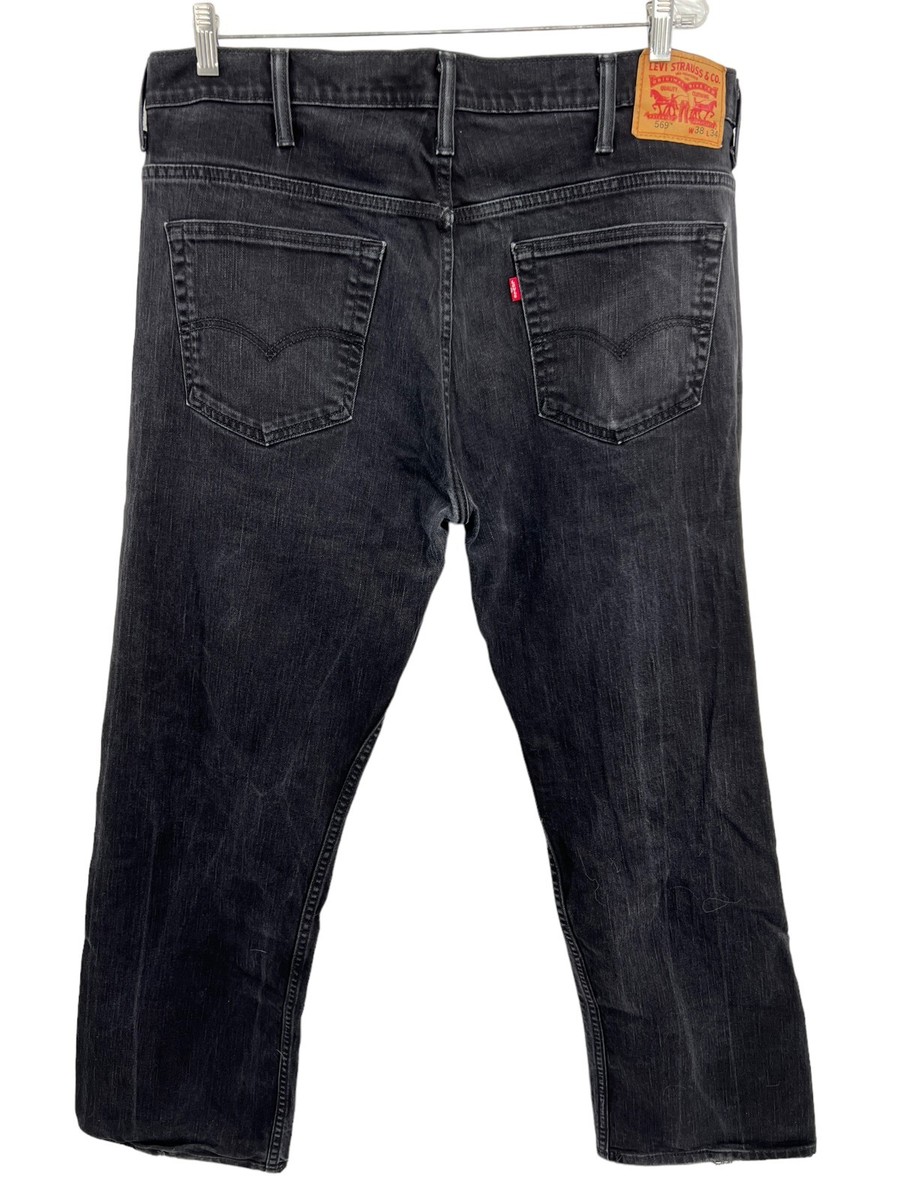 Levis 569 Mens Loose Straight Black Jeans 38x34 Relaxed Denim Red
