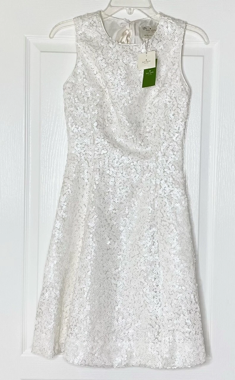 ? Mini Abito Kate Spade Bianco Paillettes Impreziosito Vestibilità Svasato Tokyo 0=XS Sposa