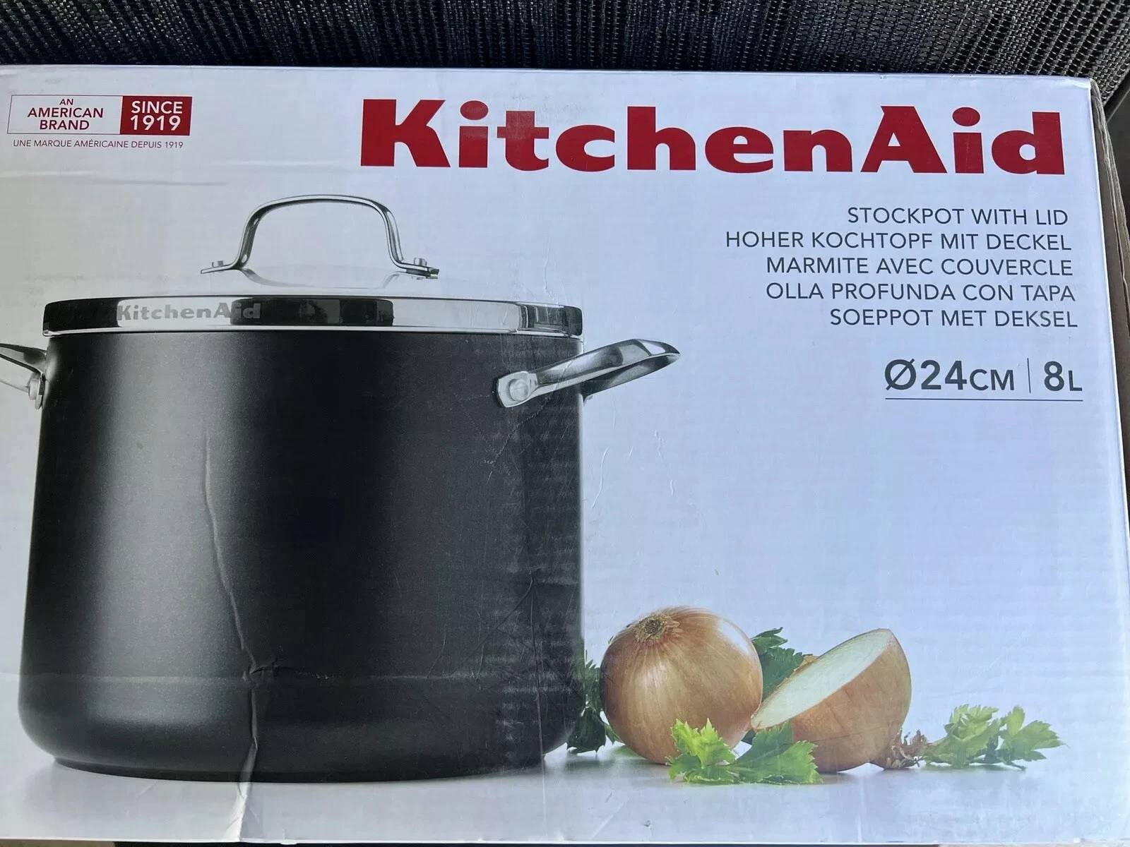 kitchen aid 8 qt stockpot with glass lid, NIB