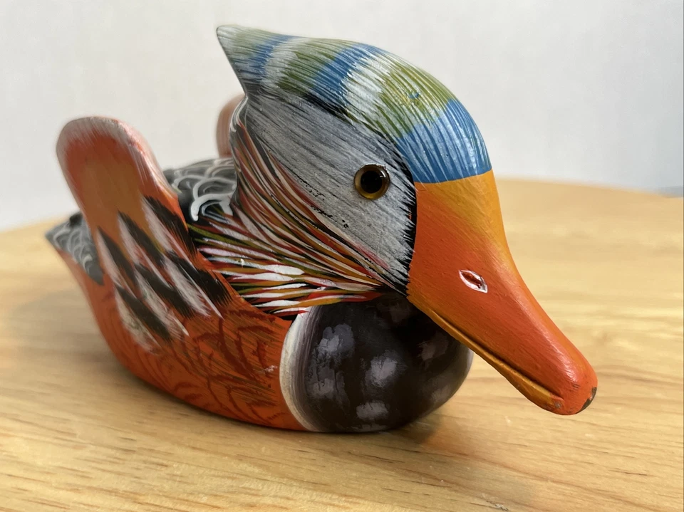 Vintage Wood Duck Mini Decoy Hand Painted Figurine 6”L Lake Cabin Decor - Image 4 of 4