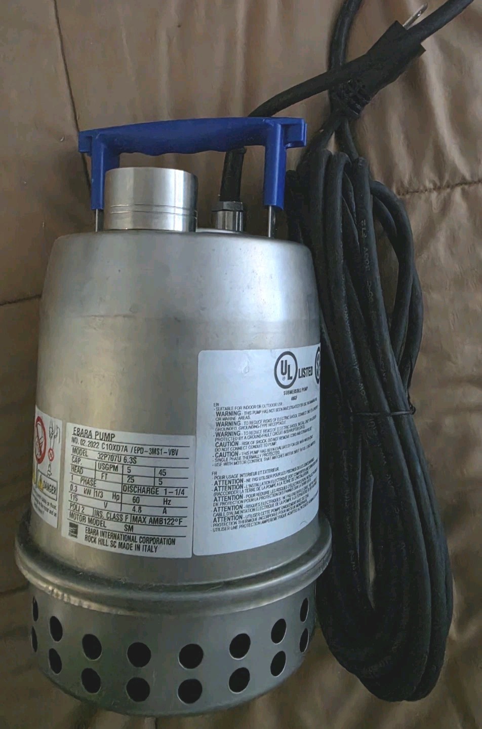 Ebara Submersible Pump EPD-3MS1-VBV BRAND NEW (No Box, Unused Brand New)
