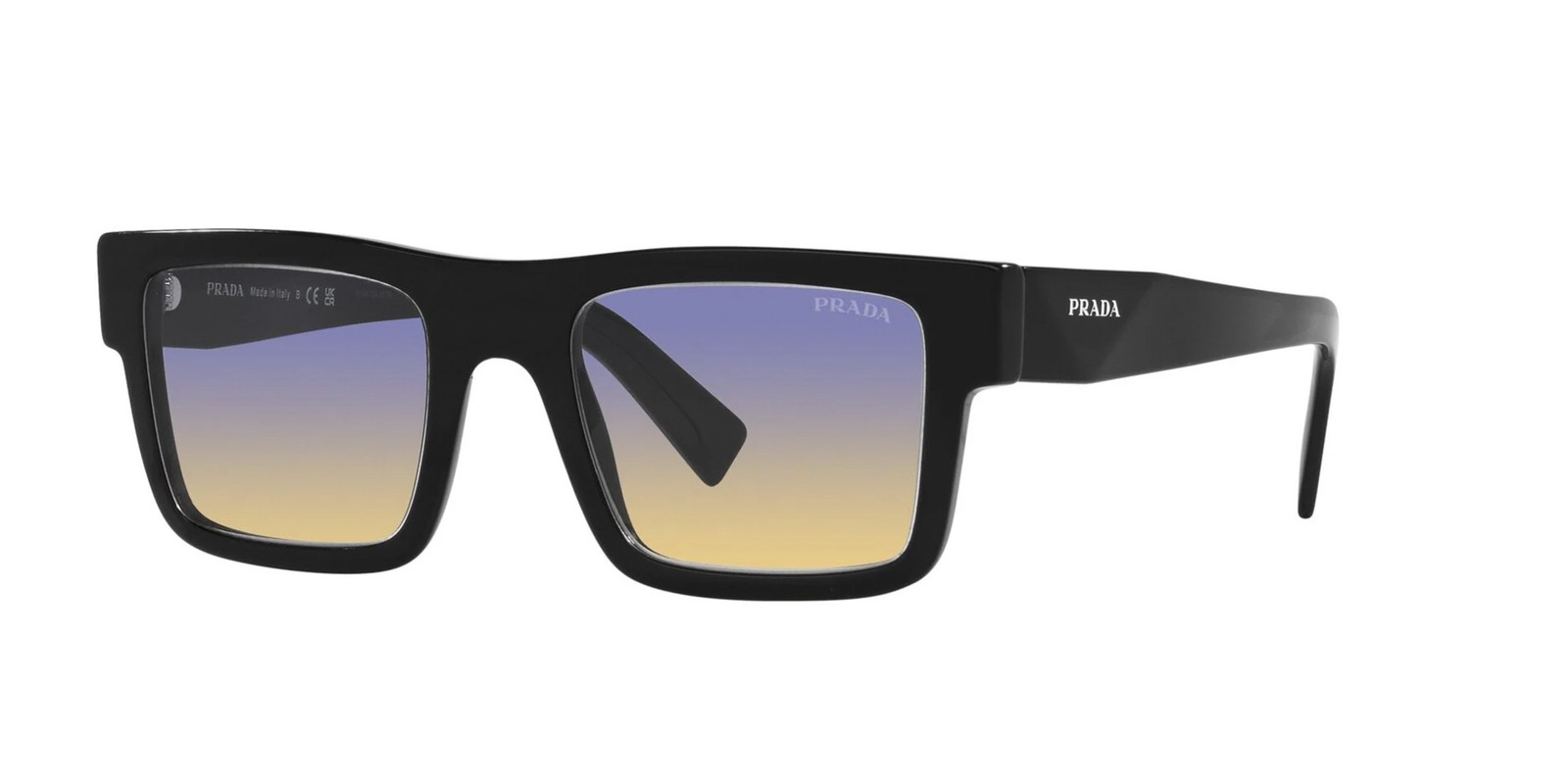 PRADA SPR19W Black Frame Clear Fifty Yellow Blue Gradient Sunglasses NEW image 2