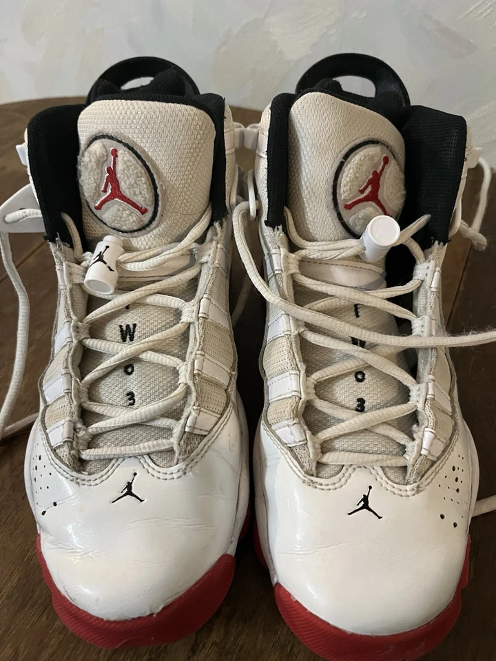 Nike Air Jordan 6 Anillos Talla 4.5Y 323419-160 Blanco Universidad Rojo Negro Baloncesto Foto 4 de 4