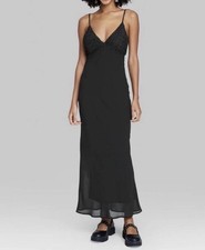 Whimsigoth Black Sleeveless Rosette Cup Maxi Slip Dress Dark Romantic Fairygoth