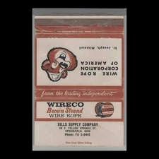 Matchbook Cover Wireco Brown Strand Wire Rope Dills Supply company Springfield,