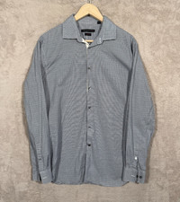 John Varvatos Button up Mens Size 16 34/35 Check Blue