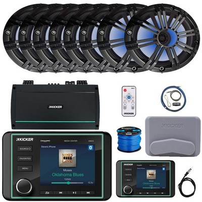 Kicker KMC5 WB Receiver, 8x 6.5'' 195W Speakers, Charcoal Grilles, 8-Channel Amp