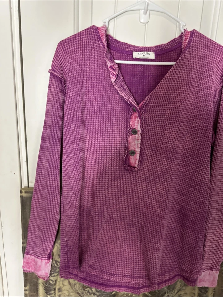 Woman’s Size Medium Zenana Long Sleve Shirt Button Up V Neck Rose Color - Image 3 of 4